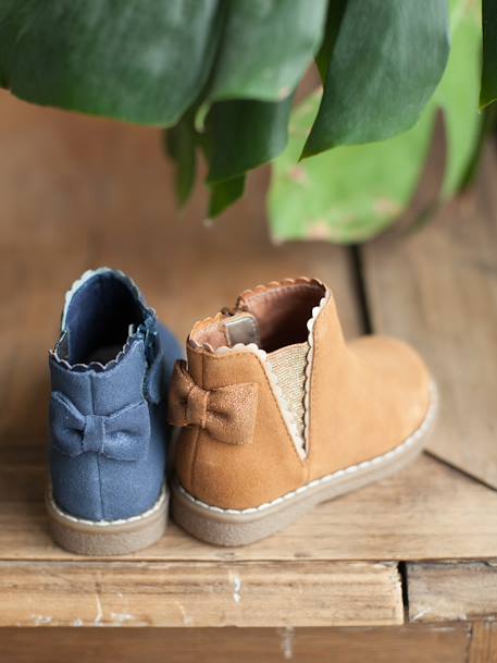 Leather Boots with Elastic, for Baby Girls Camel 