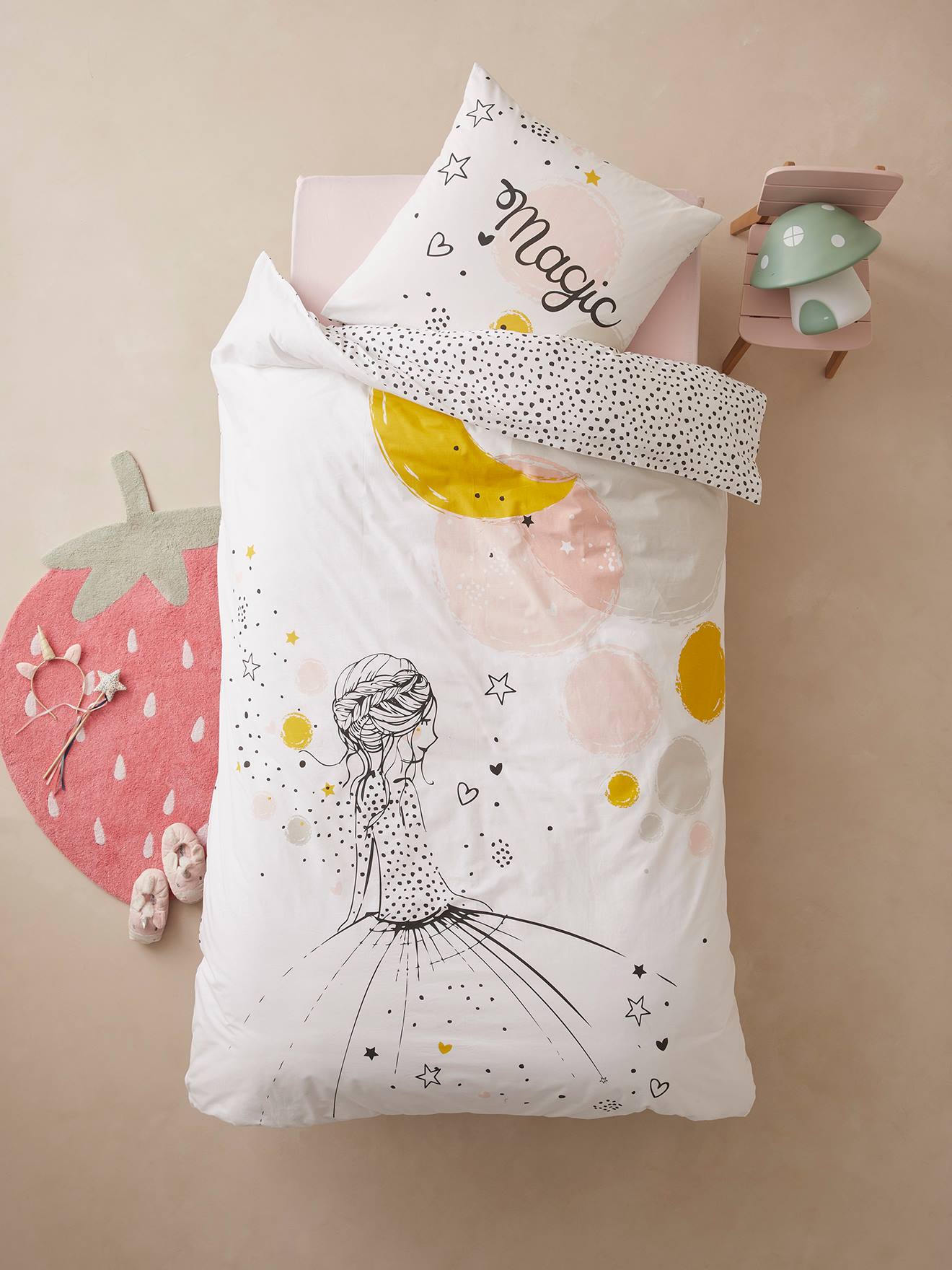 Magicouette Duvet Set for Children Princess Little Dots white