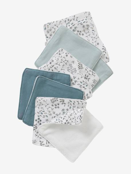 Pack of 10 Washable Wipes BROWN MEDIUM ALL OVER PRINTED+printed blue+White/Green/Print 
