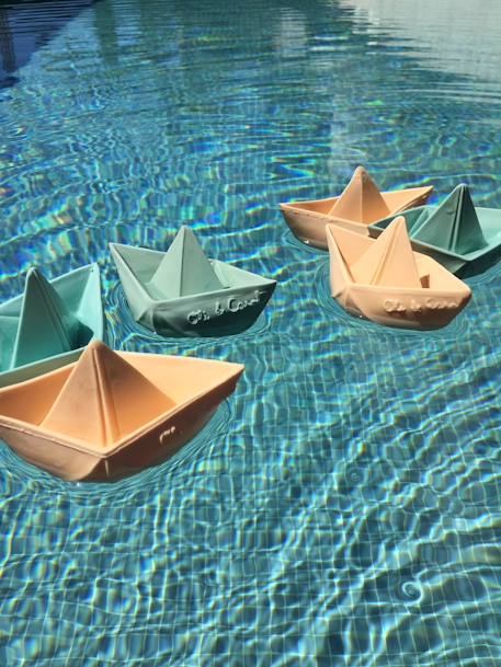 Origami Boat Bath Time Toy, by OLI & CAROL BEIGE LIGHT SOLID+BEIGE MEDIUM STRIPED+GREEN LIGHT SOLID 