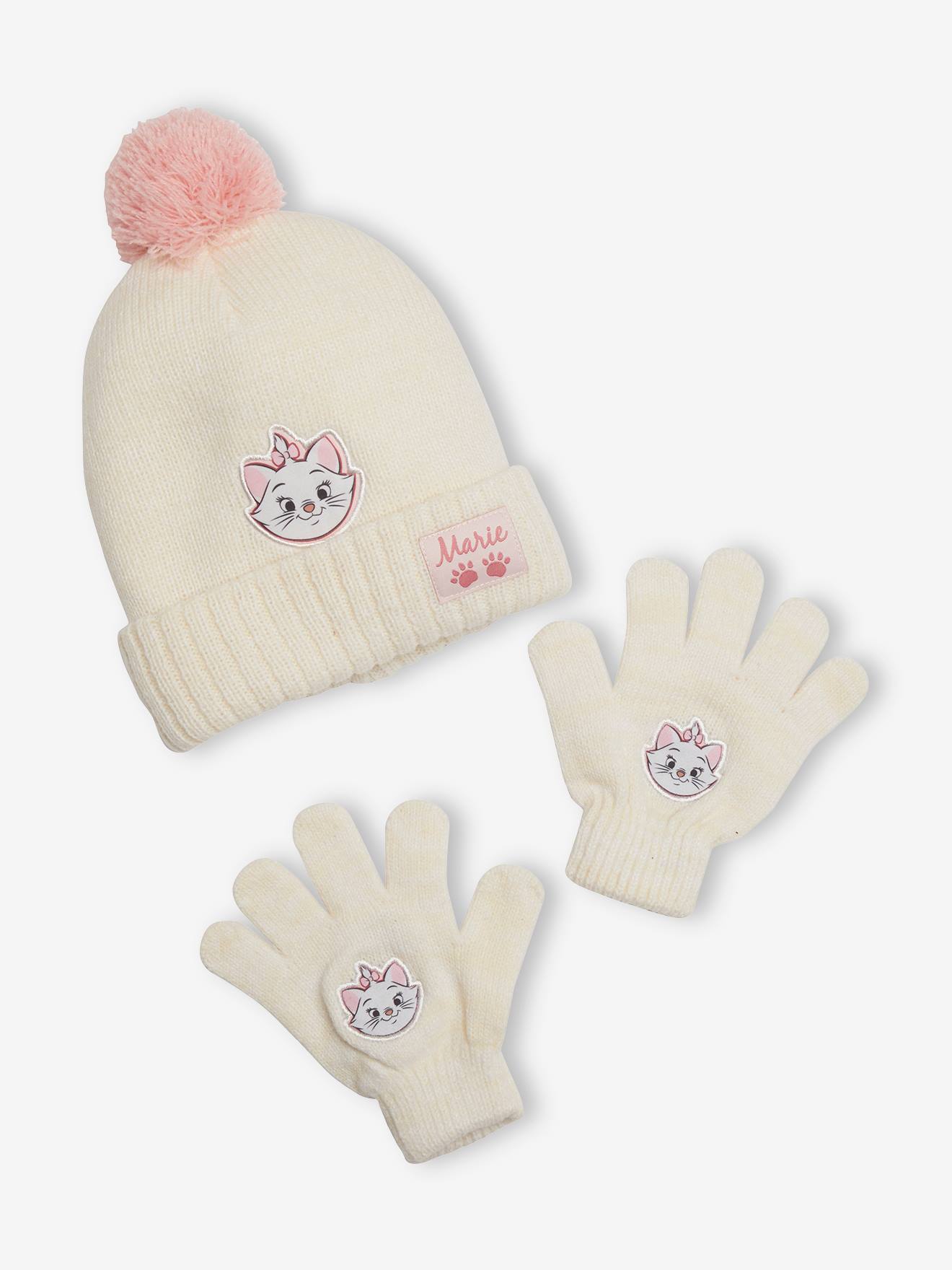 Marie of The Aristocats Beanie + Gloves Set for Girls, by Disney(r) beige light solid with design