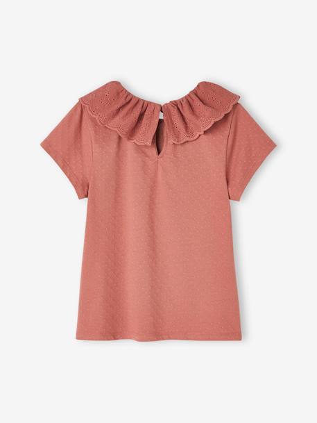 Top with Frilled Collar in Broderie Anglaise for Girls ecru+old rose+sage green 