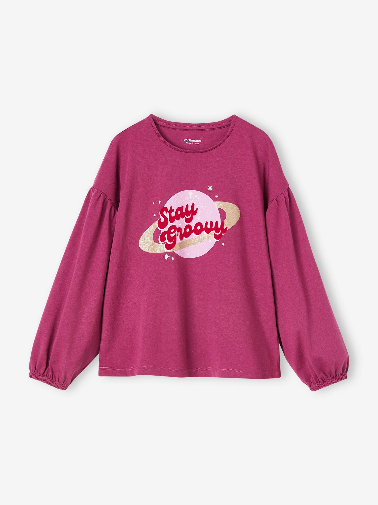 Top with Glittery Details & Message in Velour, for Girls purple clover