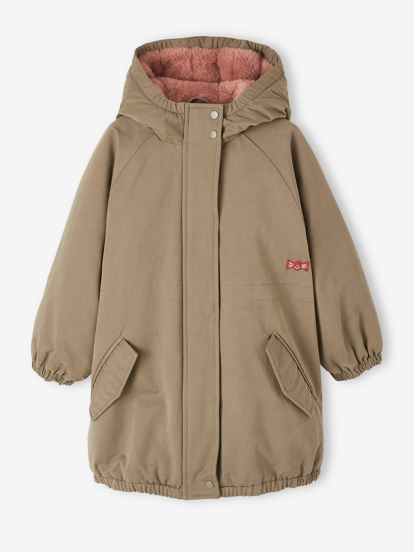 Hooded Parka with Faux Fur Lining for Girls khaki