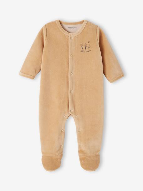 Pack of 2 Sleepsuits in Velour for Newborn Babies cappuccino+golden yellow+grey blue 