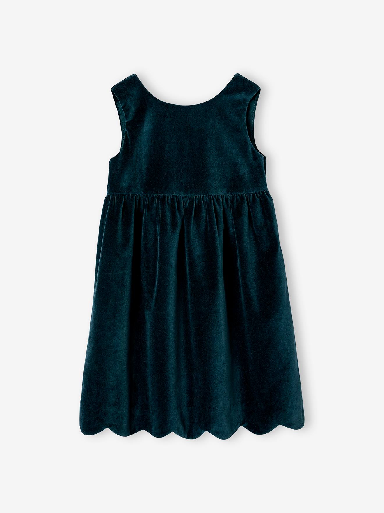 Velour Occasionwear Dress with Bow on the Back, for Girls green