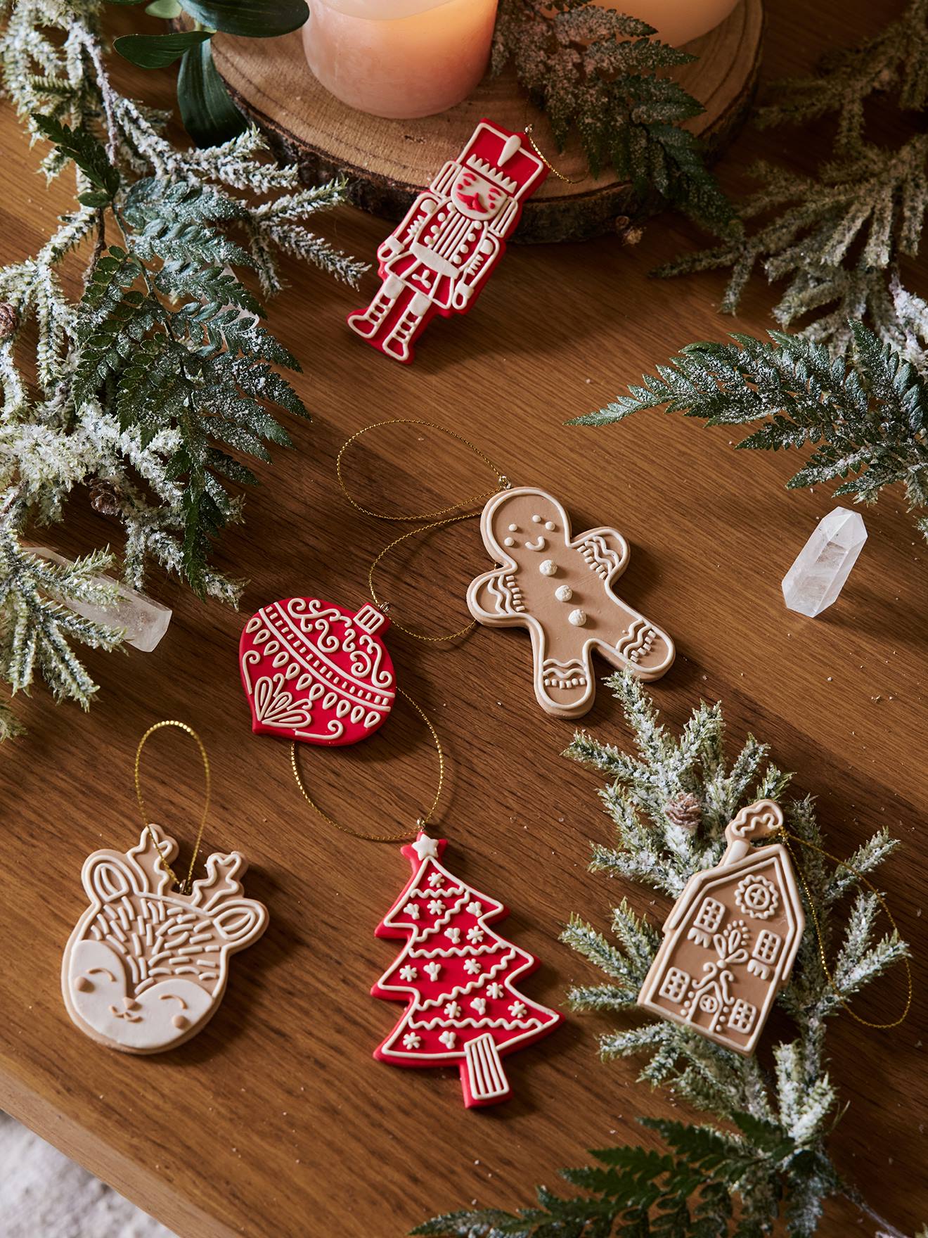 Set of 6 Christmas Hanging Decorations , Biscuit-Effect white