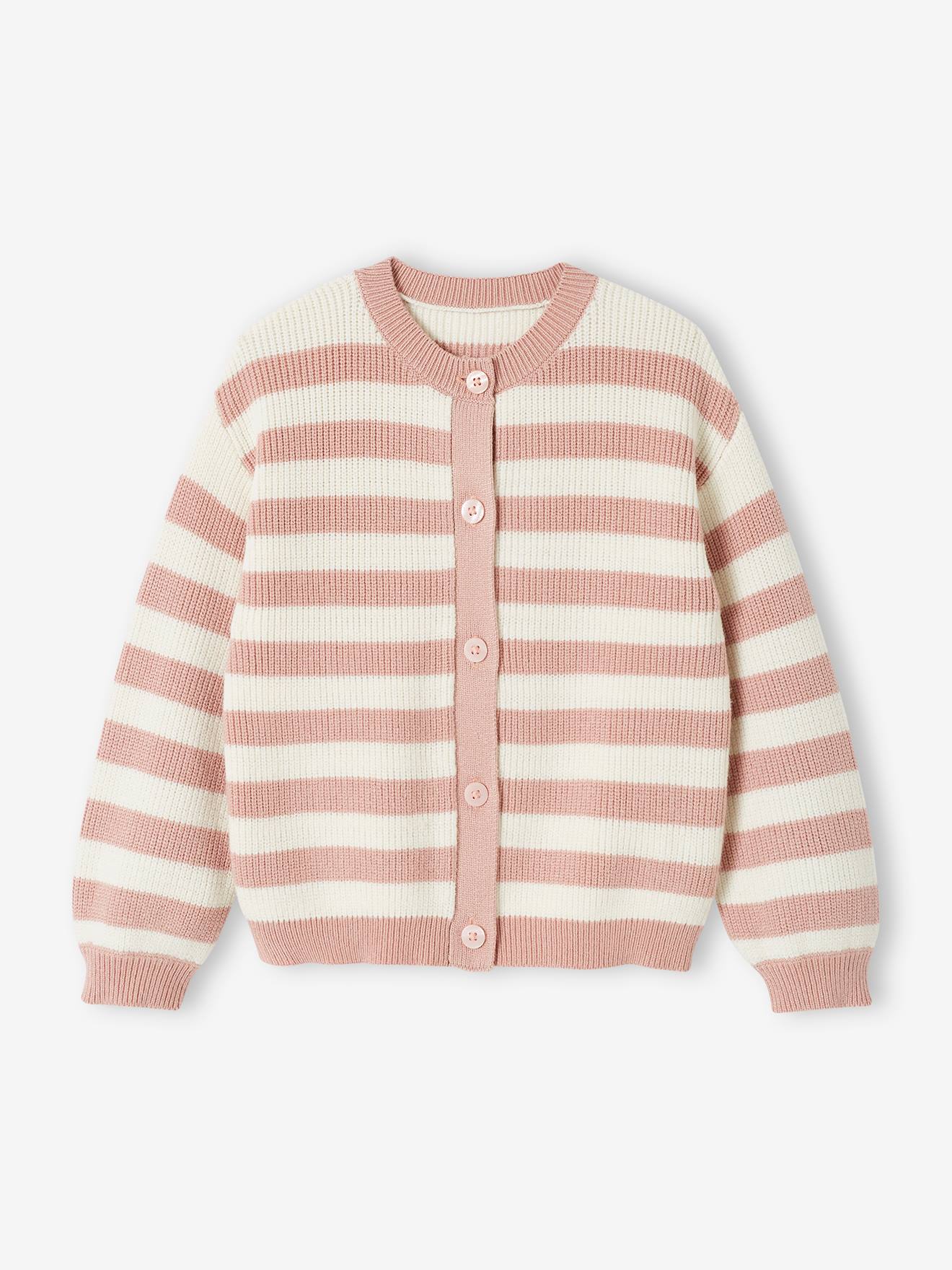 Striped Cardigan in Shimmery Rib Knit for Girls mauve