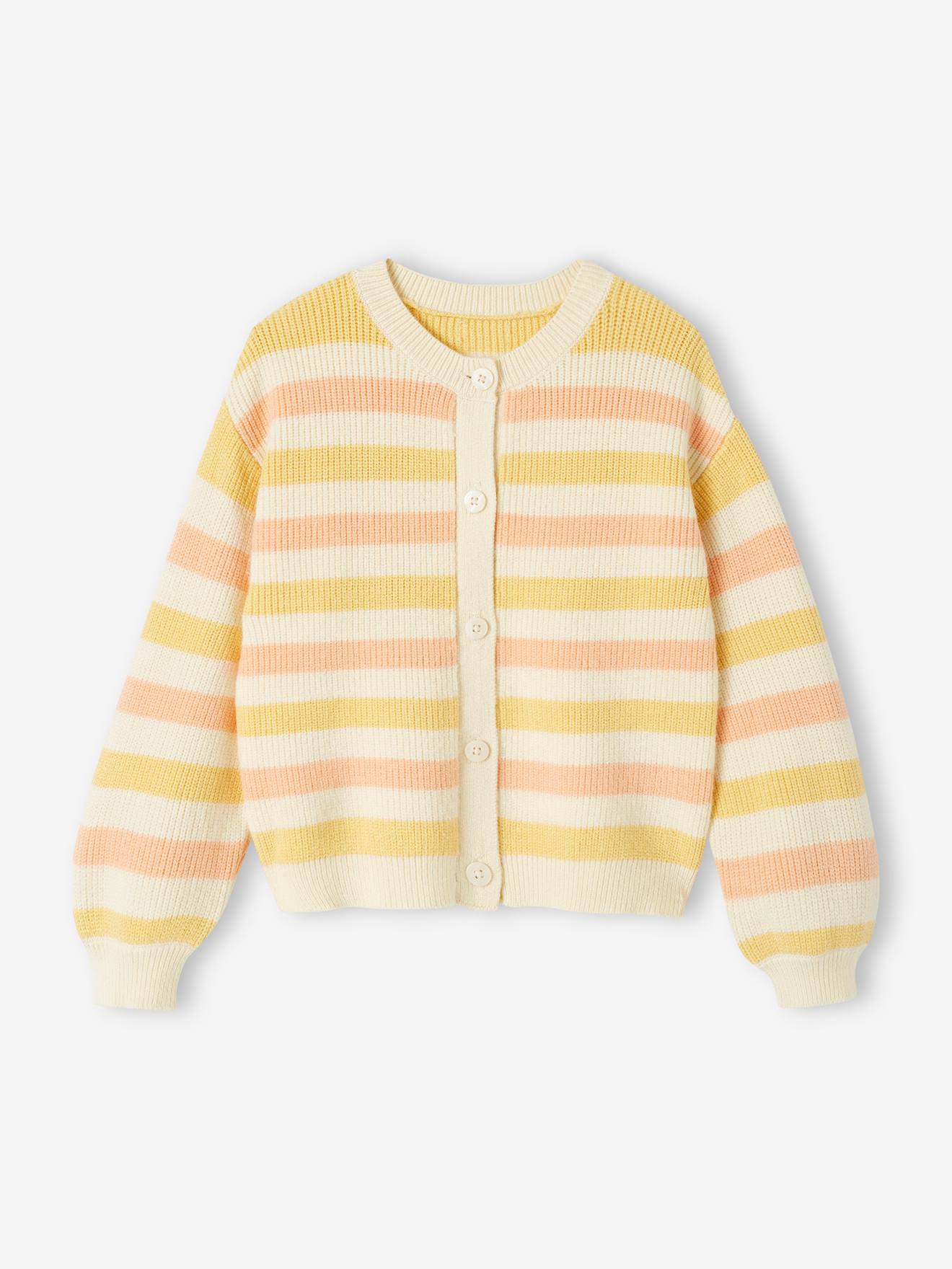 Striped Cardigan in Shimmery Rib Knit for Girls peach