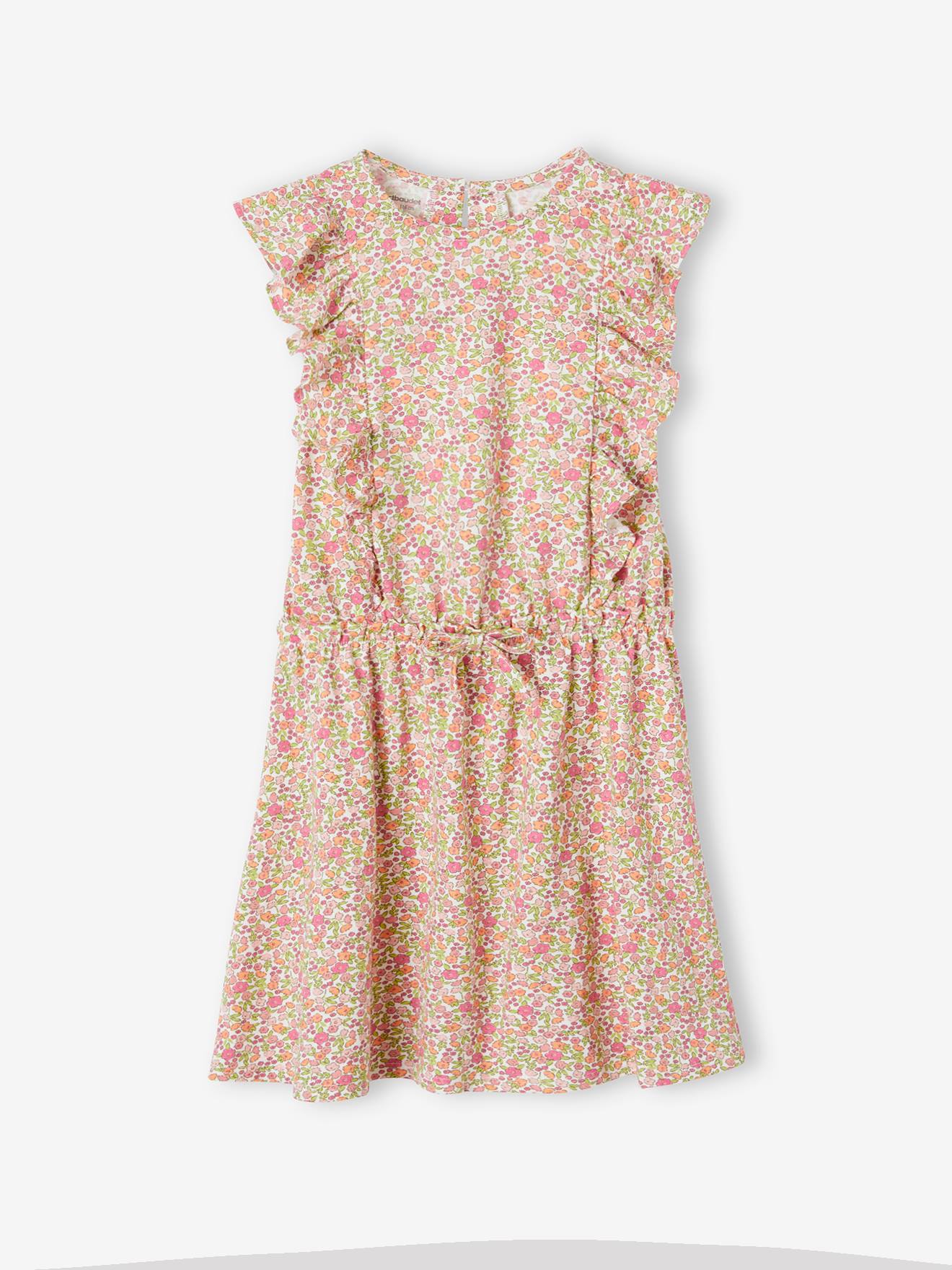 Printed Dress with Ruffles for Girls rose