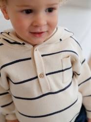Baby-Jumpers, Cardigans & Sweaters-Jumpers-Striped Jumper with Hood, for Babies
