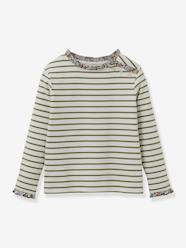 Girls-Tops-Striped T-Shirt in Organic Cotton with Liberty Fabric for Girls, by CYRILLUS