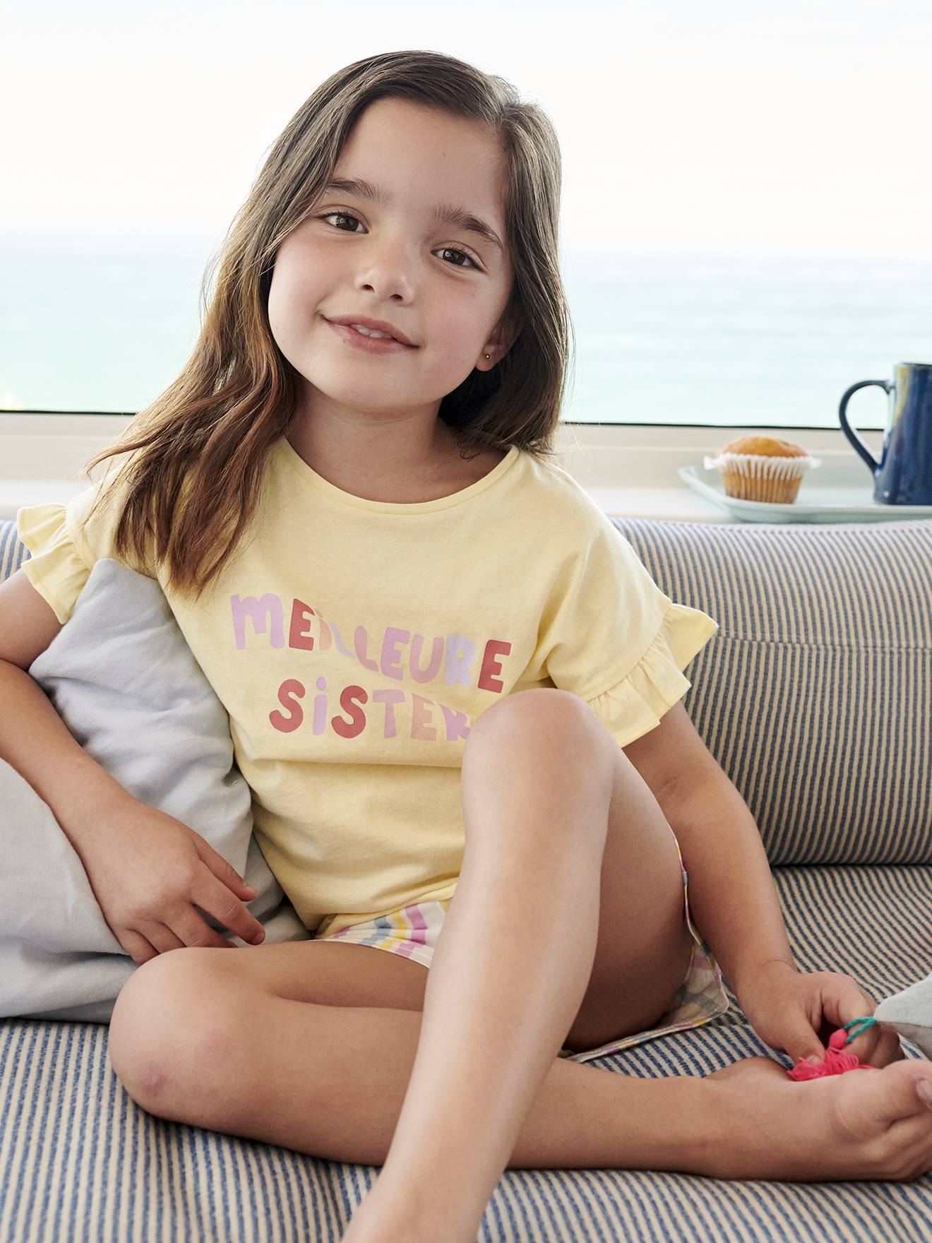 Short Pyjamas for Girls, "Meilleure Sister" pastel yellow