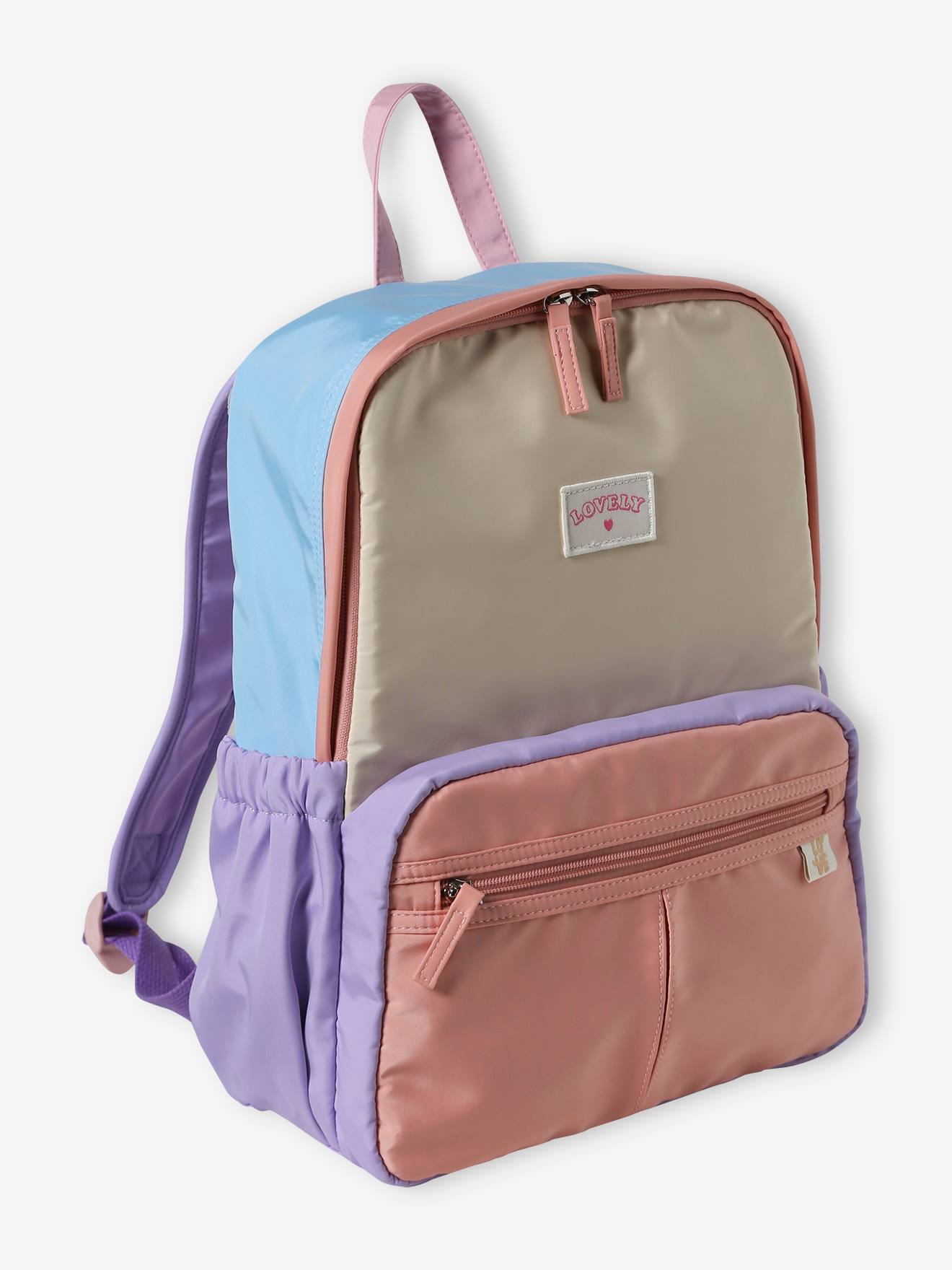 Retro Colourblock Backpack for Girls lilac
