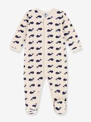 Baby-Navy Whales Sleepsuit in Velour, for Babies by Petit Bateau