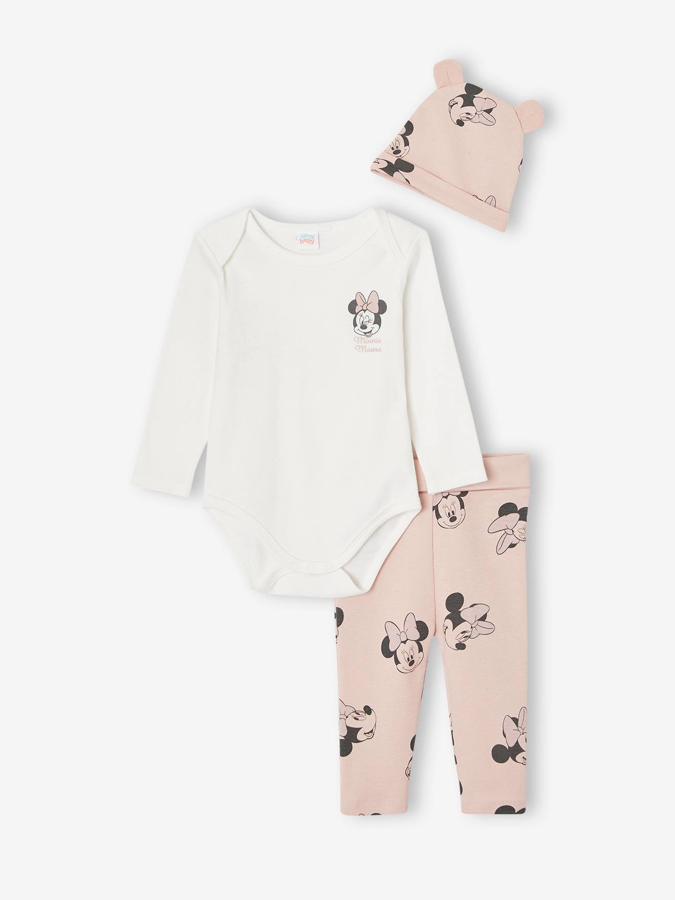 Disney(r) Minnie Mouse Bodysuit + Trousers + Beanie Ensemble for Baby Girls rosy
