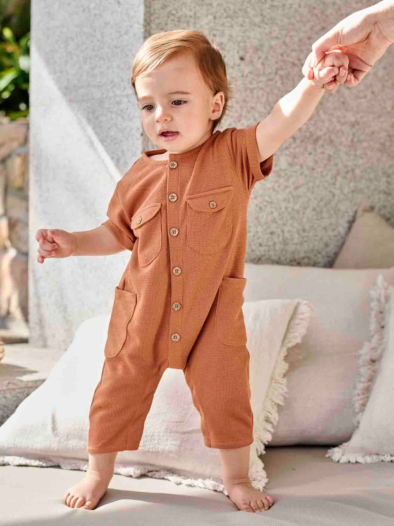 Honeycomb Jumpsuit for Babies rust