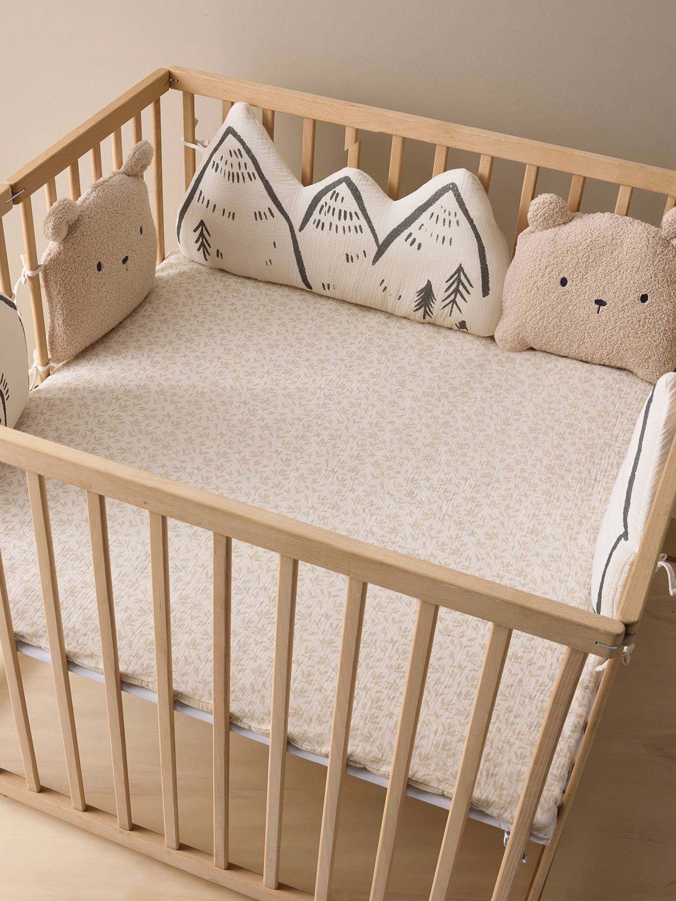 Cot/Playpen Bumper with Panels, Hygge printed beige, Bedding