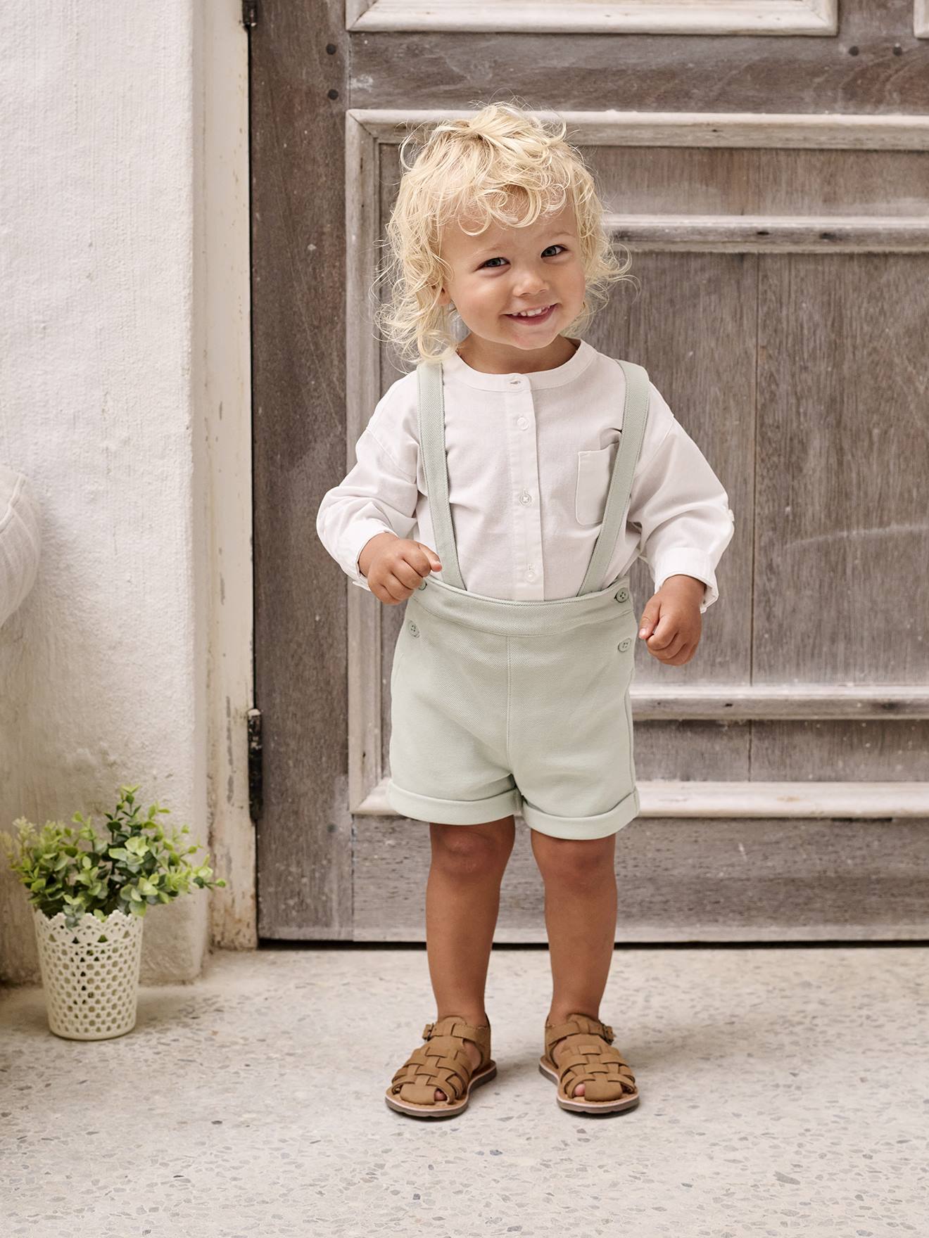 Occasion Wear Outfit: Shirt Shorts for Babies sage green