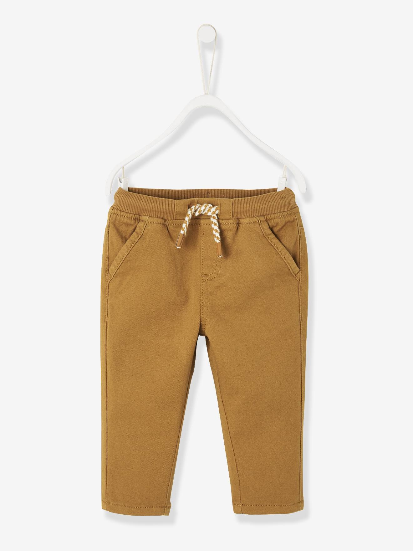 Lined Twill Trousers for Baby Boys - brown light solid, Baby | Vertbaudet