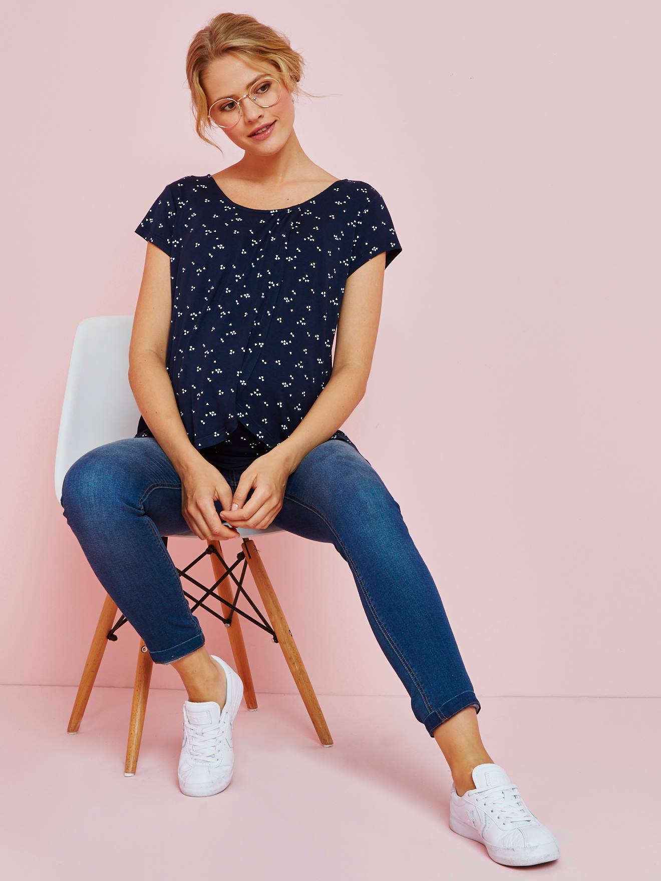 Nursing T-Shirt with Crossover Panels dark print