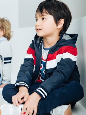 Jacket With Hood Colourblock Effect For Boys Dark Blue