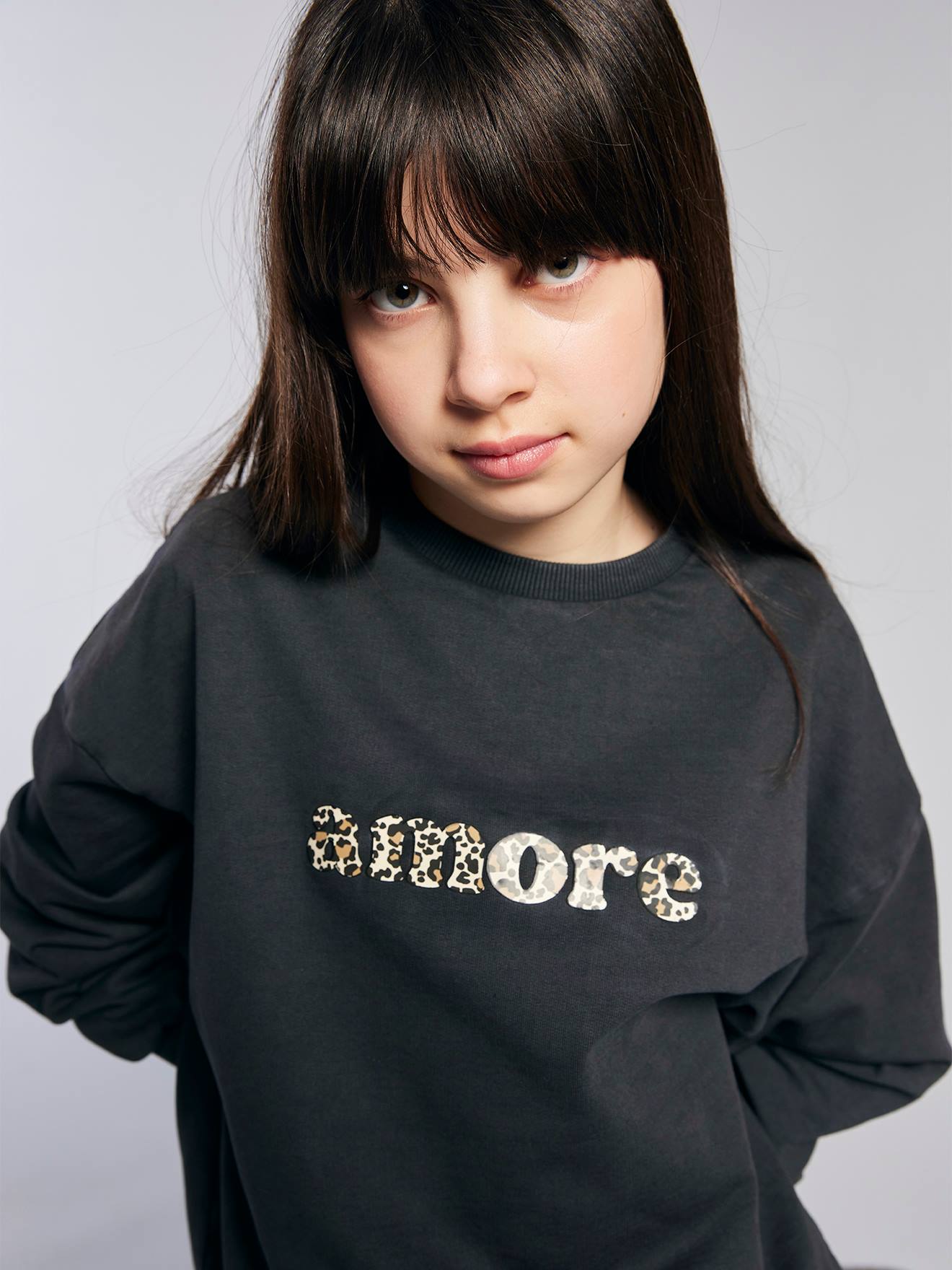 Oversized Leopard Print Slogan Sweatshirt for Girls