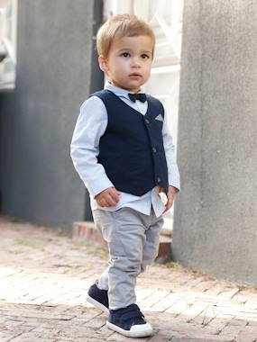 Click to view product details and reviews for Occasion Wear Outfit Waistcoat Shirt Bow Tie Trousers For Boys Dark Blue.