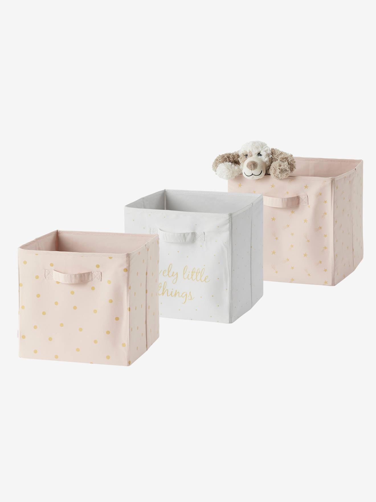 Set of 3 Storage Boxes, Lovely light pink/print
