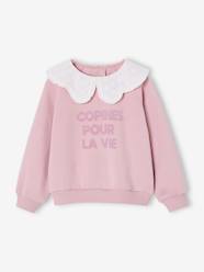 Girl's sweatshirt with English embroidery collar and flocked velvet message