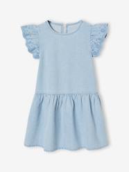 Girls-Girls' short-sleeved embroidered denim dress