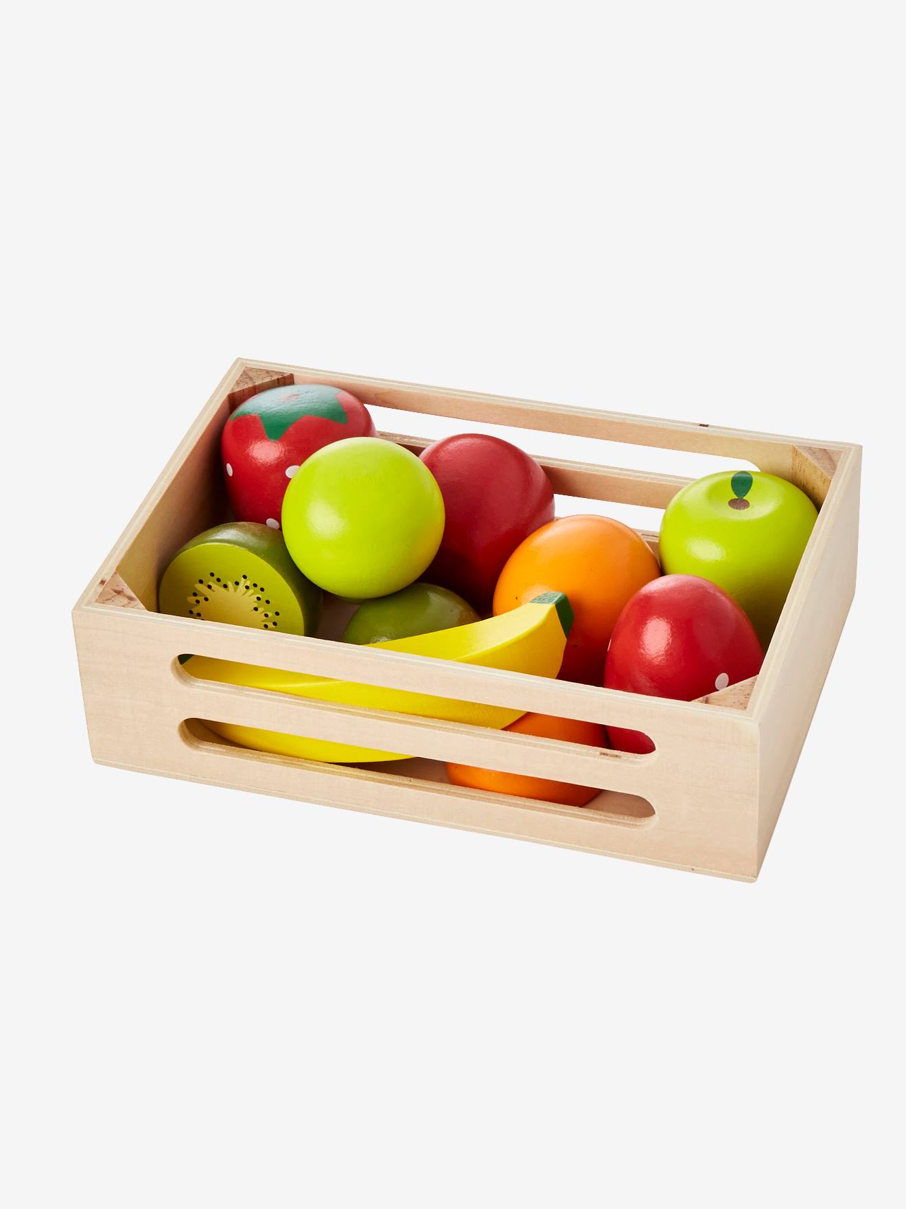 Wooden Fruit Box beige medium solid with decor, Toys Vertbaudet