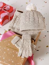 Girls-Christmas Cable Knit Set: Beanie + Snood + Mittens/Gloves for Girls