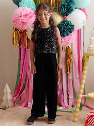 Girls-Velour Jumpsuit with Sequins for Girls