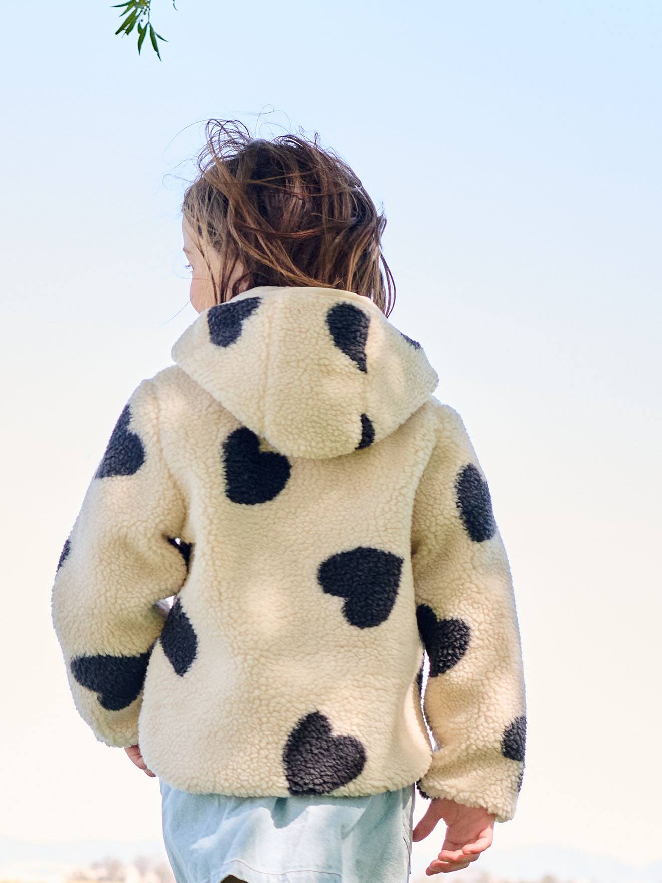 Girls' floral pop hooded sherpa jacket - vanilla, Girls | Vertbaudet