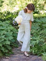 Girls-Dungarees & Playsuits-Embroidered Cotton Gauze Jumpsuit
