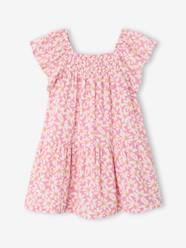 -Smocked Dress with Floral Print