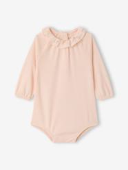 -Baby girl bodysuit with frilled collar and long sleeves