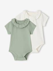 Pack of 2 Short-Sleeved Bodysuits with Fancy Collar, for Babies