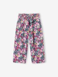 -Cropped, Wide Leg Paperbag Trousers in Cotton Gauze for Girls