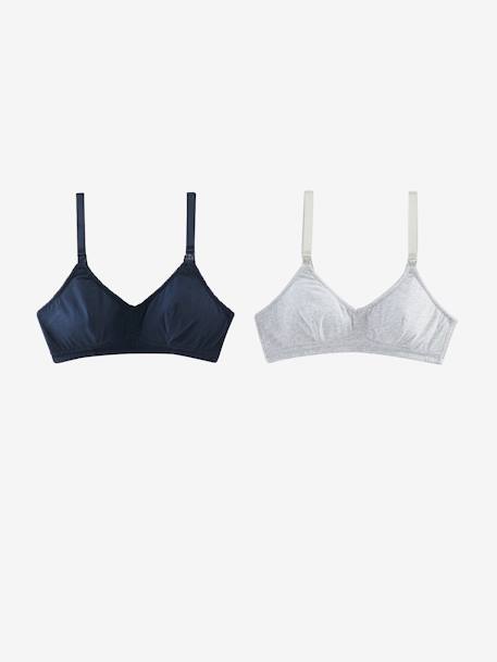 Pack of 2 Cotton Triangle Bras, Nursing Special BLACK DARK SOLID+BLUE DARK SOLID+WHITE LIGHT TWO COLOR/MULTICOL 