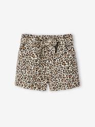 -Girl's twill shorts with tie belt