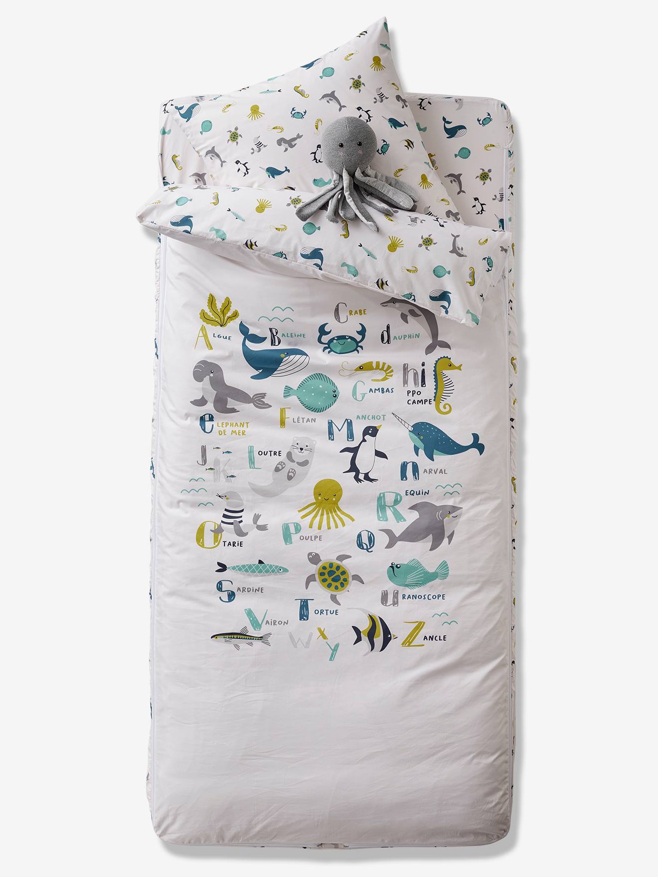 Ready-for-bed ’Easy to Tuck In’, Without Duvet, MARINE ALPHABET white
