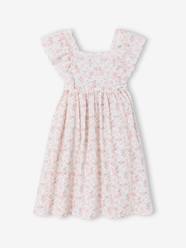 Girls-Cotton Gauze Occasion Wear Dress with Broderie Anglaise Sleeves, for Girls 