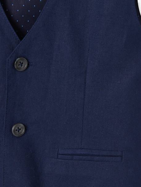 Occasion Wear Cotton/Linen Waistcoat for Boys Beige+Dark Blue+Grey 