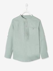 Occasion Wear-Boys-Shirt in Linen/Cotton, Mandarin Collar, Long Sleeves, for Boys