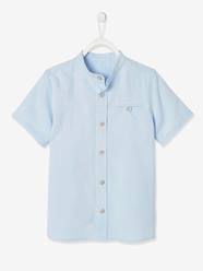 Occasion Wear-Boys-Short-Sleeved Shirt with Mandarin Collar in Cotton/Linen for Boys