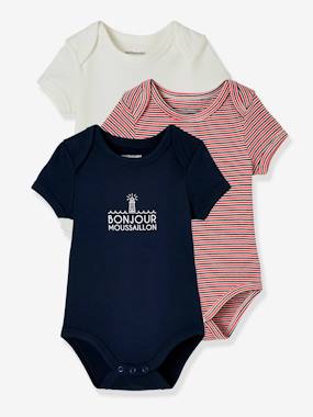 Pack of 3 Progressive Short-Sleeved Bodysuits in Pure Cotton Sailor dark