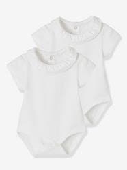 Baby-Bodysuits & Sleepsuits-Pack of 2 Short-Sleeved Bodysuits with Fancy Collar, for Babies