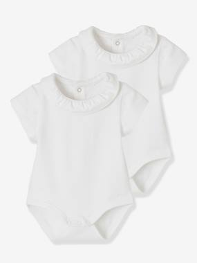 Pack of 2 Short-Sleeved Bodysuits with Fancy Collar